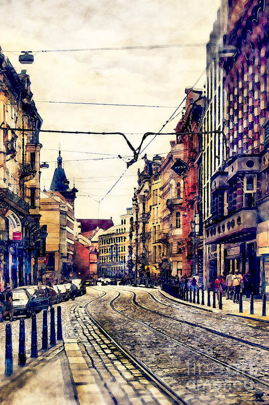 Prague Poster featuring the painting Prague street watercolor #1 by Justyna Jaszke JBJart