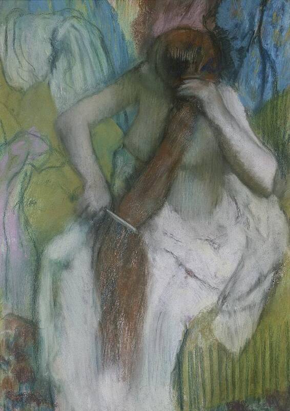 Female Poster featuring the pastel Woman Combing her Hair by Edgar Degas