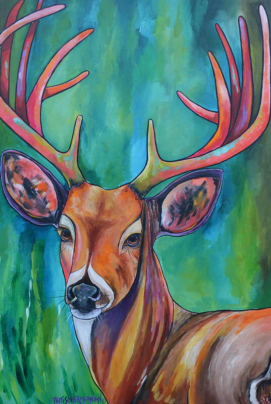 Buck Poster featuring the painting 12 Points by Patti Schermerhorn