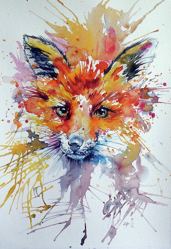 Red Fox Poster featuring the painting Red fox #13 by Kovacs Anna Brigitta
