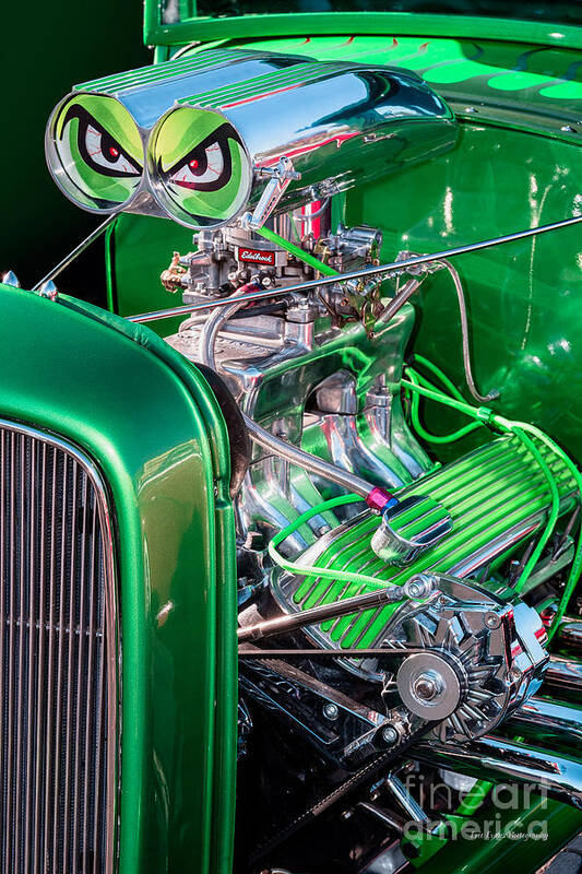 1932 Green Ford Hot Rod Engine Poster featuring the photograph 1932 Green Ford Hot Rod Engine by Aloha Art