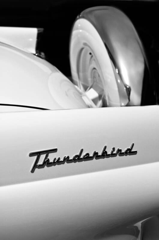 1956 Ford Thunderbird Spare Tire Poster featuring the photograph 1956 Ford Thunderbird Spare Tire -046bw  by Jill Reger