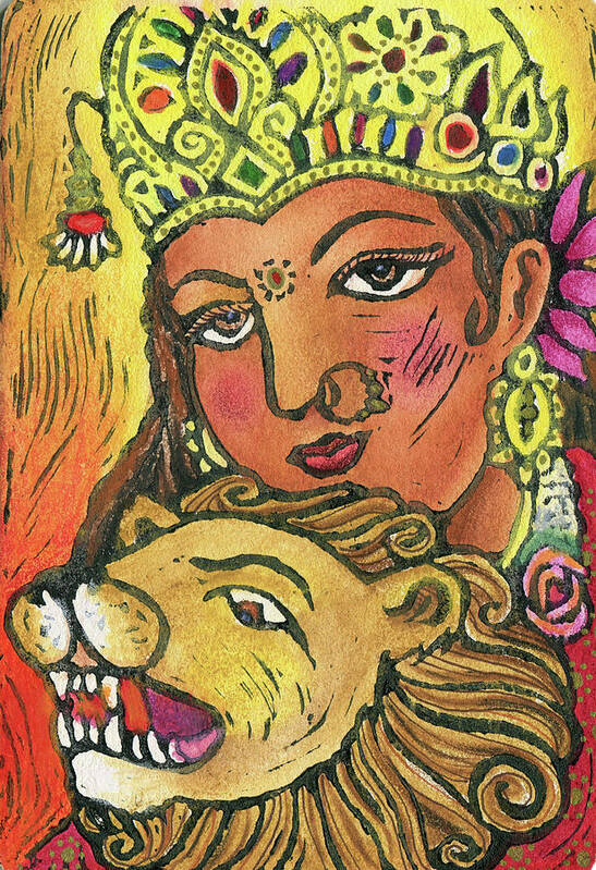 Durga Poster featuring the mixed media Durga #2 by Jennifer Mazzucco