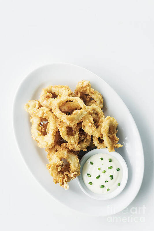Aioli Poster featuring the photograph Fried Calamari Squid Rings With Aioli Garlic Sauce #2 by JM Travel Photography