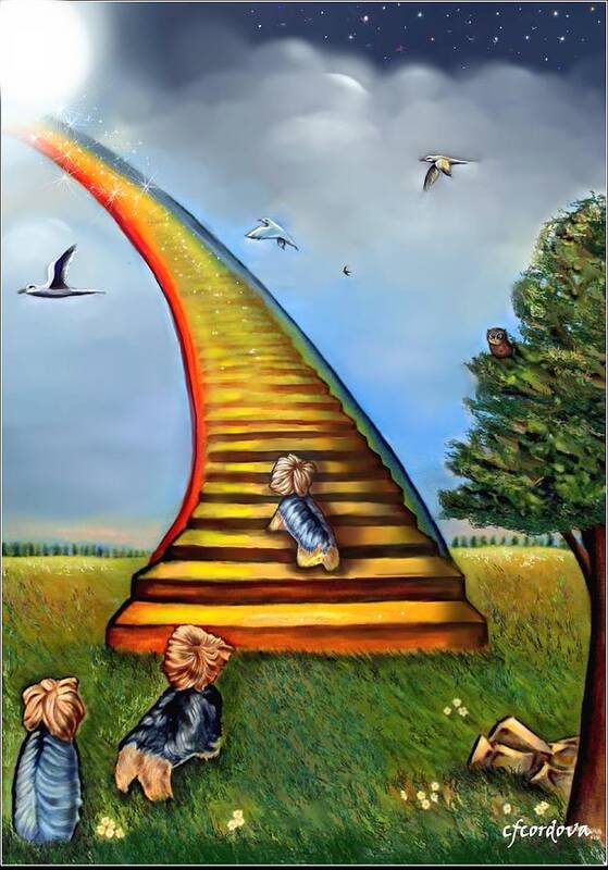 Dogs Poster featuring the painting Over the Rainbow  -In Memory of Matilda by Carmen Cordova