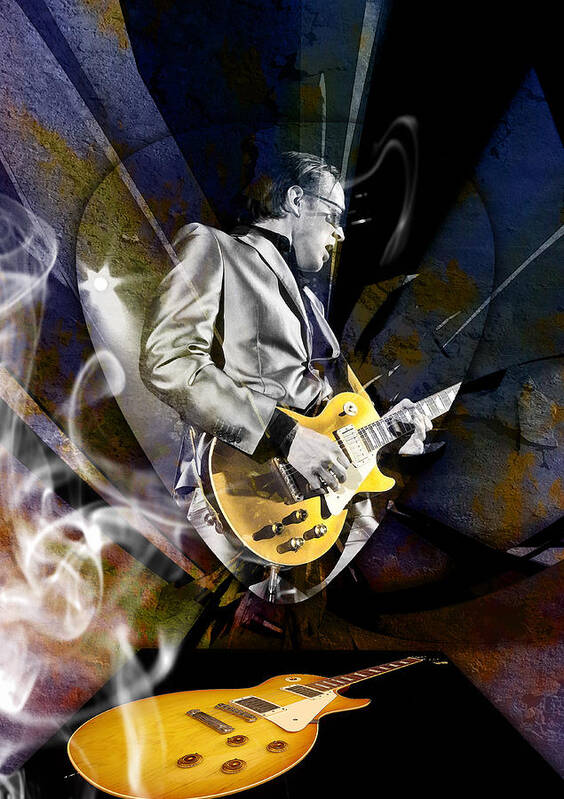 Joe Bonamassa Poster featuring the mixed media Joe Bonamassa Blue Guitarist Art #4 by Marvin Blaine