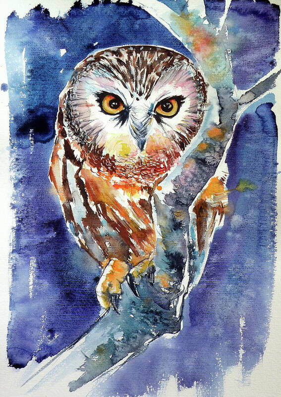 Owl Poster featuring the painting Owl at night #3 by Kovacs Anna Brigitta