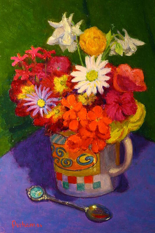 Still Life Poster featuring the painting Petals and silver #2 by Terry Perham