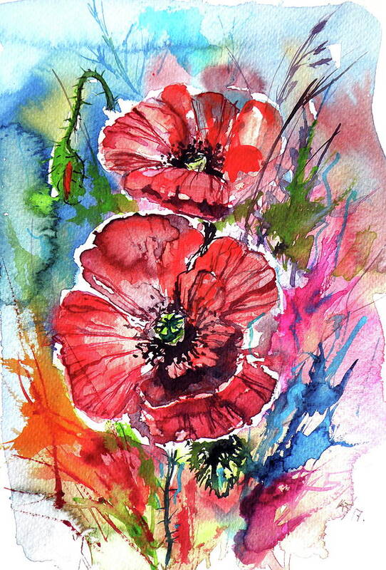 Poppy Poster featuring the painting Poppies #1 by Kovacs Anna Brigitta