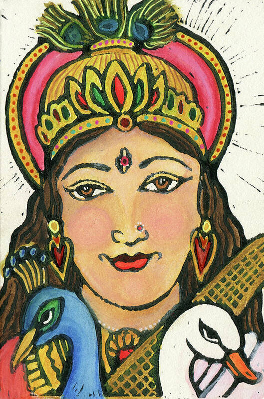 Jennifer Mazzucco Poster featuring the mixed media Saraswati #2 by Jennifer Mazzucco