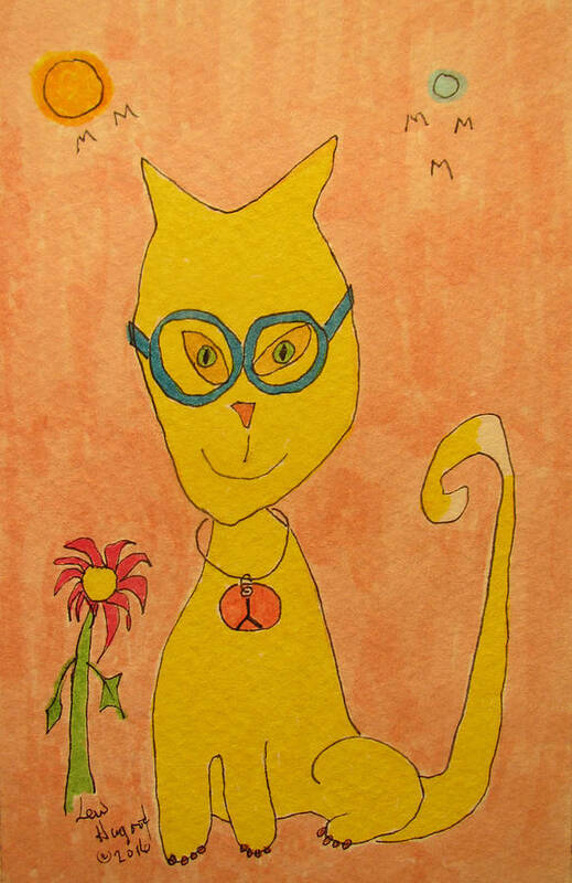 Hagood Poster featuring the painting Yellow Cat With Glasses by Lew Hagood