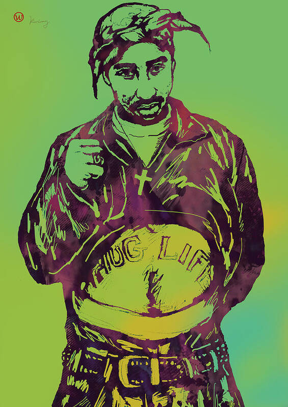 2 Pac Shakur Long Stylised Drawing Art Poster - Tupac Amaru Shakur (june 16 Poster featuring the drawing 2pac Tupac Shakur new pop art poster by Kim Wang