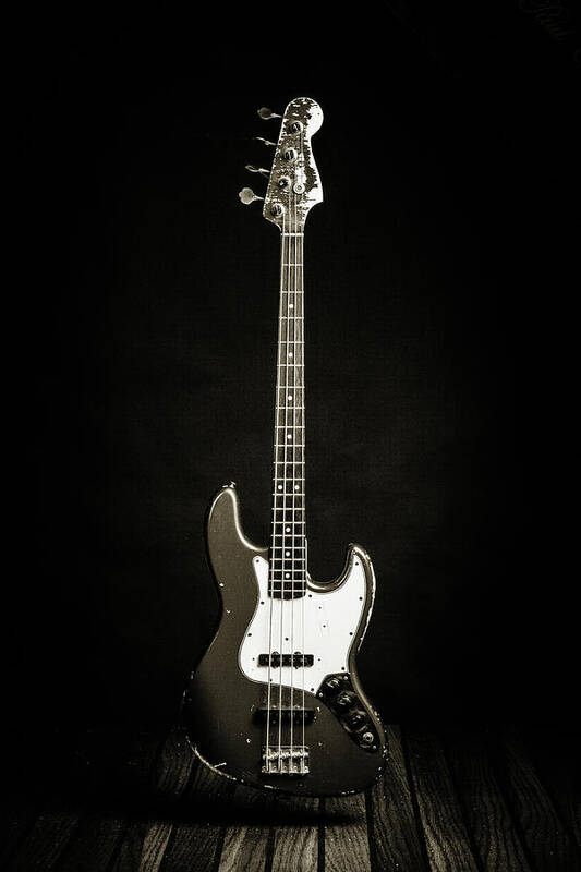 Fender Jazz Bass Poster featuring the photograph 362.1834 Fender Red Jazz Bass Guitar in BW #3621834 by M K Miller