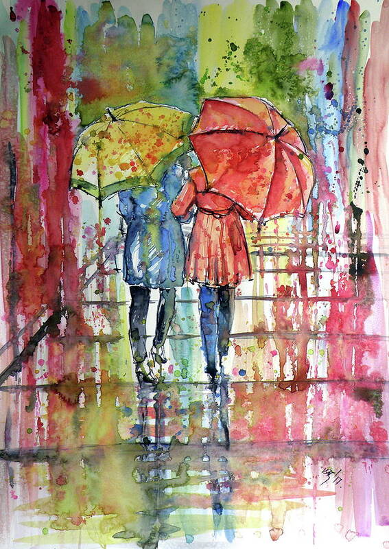 Rain Poster featuring the painting Raining #4 by Kovacs Anna Brigitta