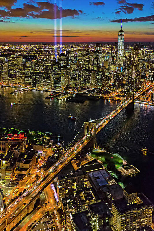 New York City Skyline Poster featuring the photograph 911 Tribute In Lights at NYC by Susan Candelario
