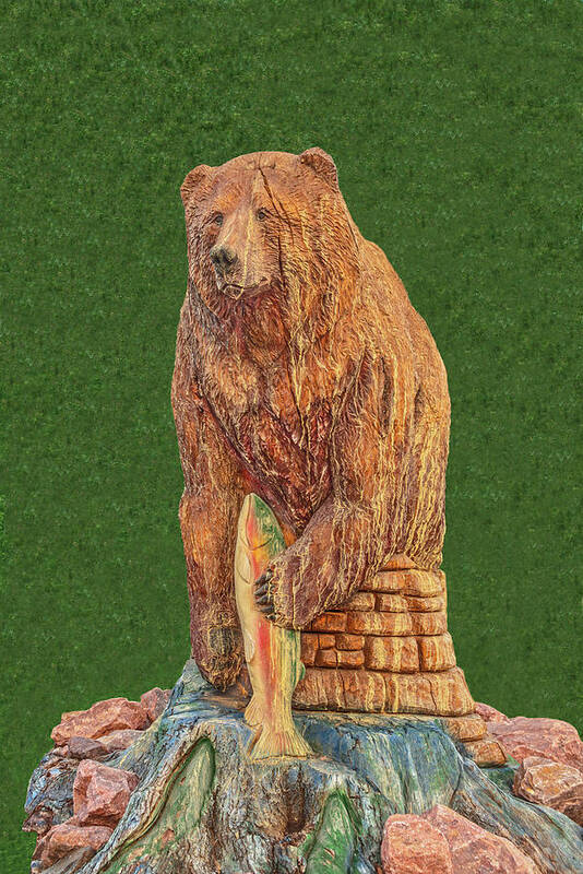Wood Statues Poster featuring the photograph A Creative Soul Carved This Bear Out Of A Dead Tree In Florence, Colorado. by Bijan Pirnia