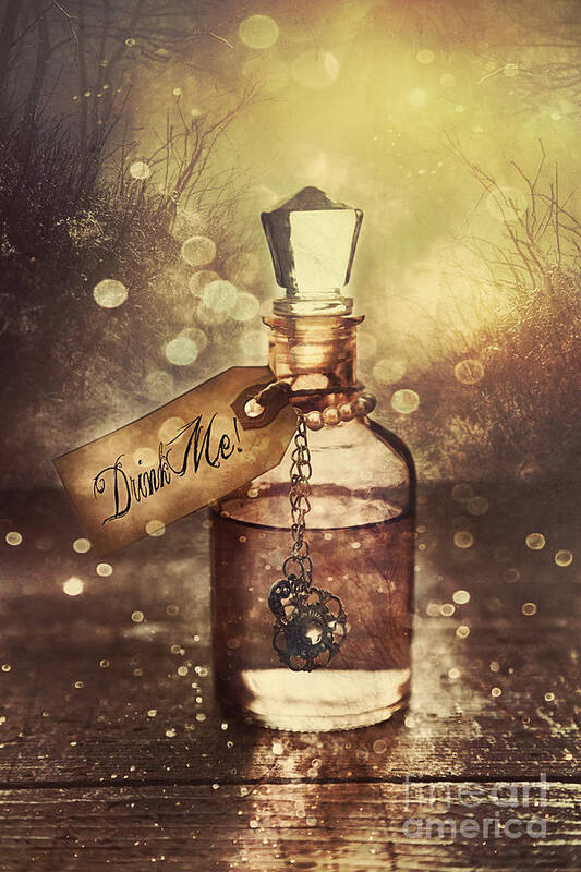  Love Poster featuring the photograph A little bottle with a potion that says Drink Me by Sandra Cunningham