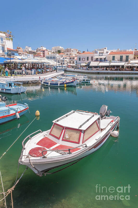 Greece Poster featuring the photograph Agios Nikolaos Boat in Lagoon by Antony McAulay