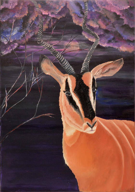 Antelope Acrylic Colorful Beautiful Art Print Wildlife Africa Painting Blue Sky Animal Hornes Poster featuring the painting Antelope by Medea Ioseliani