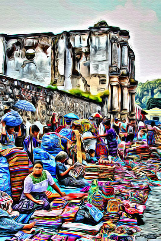 Antigua Poster featuring the digital art Antigua Market by Anthony C Chen