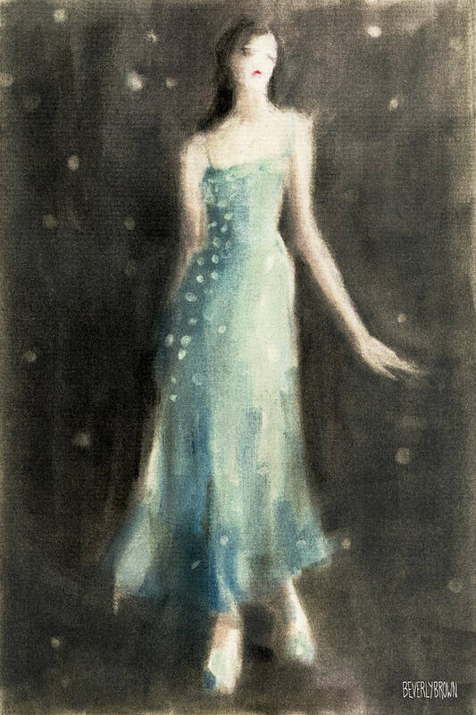 Fashion Poster featuring the painting Aqua Blue Evening Dress by Beverly Brown Prints