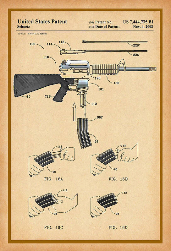 Gun Poster featuring the digital art Ar-15 Patent Drawing by Carlos Diaz