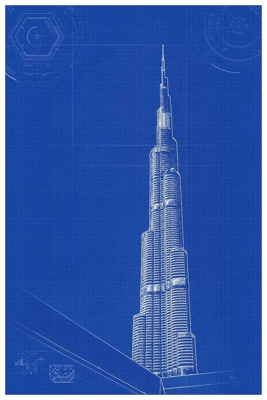 Nature Poster featuring the painting Archtecture Blueprint Burj Khalifa by Celestial Images