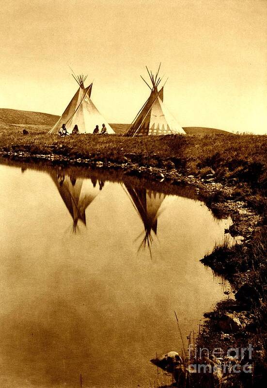 Edward Sheriff Curtis Poster featuring the photograph At the Waters Edge 1910 Piegan by Peter Ogden