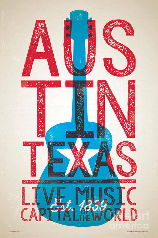 Guitars Poster featuring the digital art Austin Poster - Texas - Live Music by Jim Zahniser
