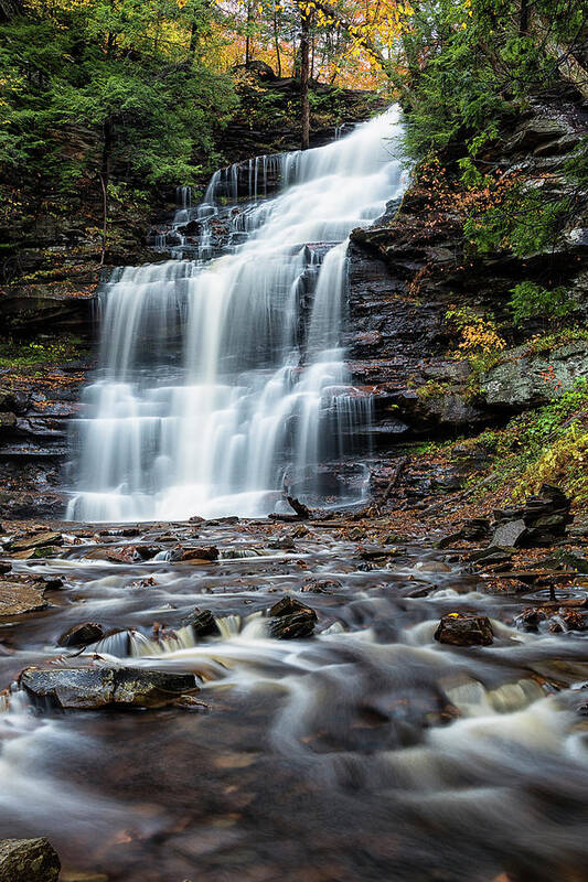 Ricketts Glen State Park Poster featuring the photograph Autumn at Ganoga Falls by Dennis Kowalewski