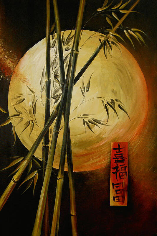 Asian Moon Bamboo Poster featuring the painting Autumn Moon by Dina Dargo
