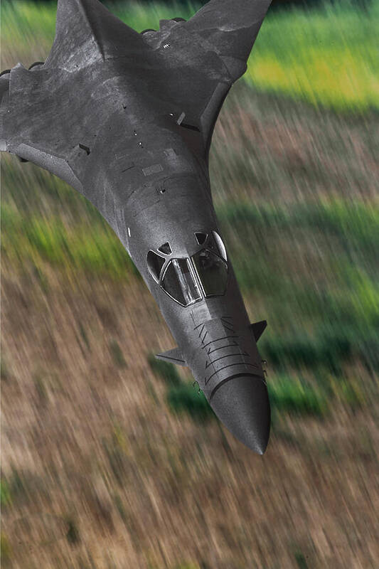 U.s. Air Force B-1b Lancer Poster featuring the mixed media B-1B Lancer Bomber Flying Low by Erik Simonsen