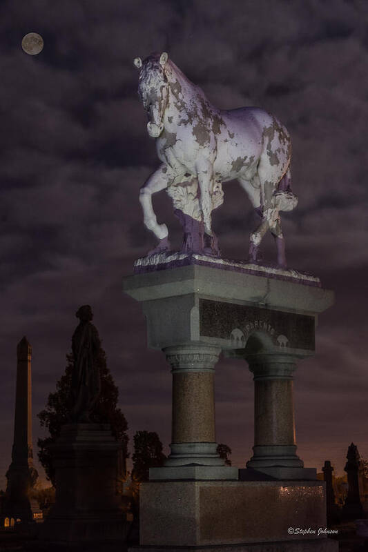 Riverside Cemetery Poster featuring the photograph Baker Horse Under the Full Moon by Stephen Johnson
