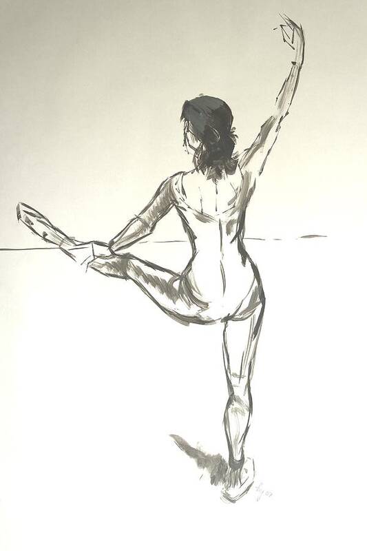  Poster featuring the drawing Ballet Dancer With Left Leg On Bar by Mike Jory