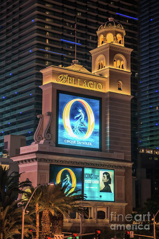 Bellagio Poster featuring the photograph Bellagio Sign at Night by Aloha Art