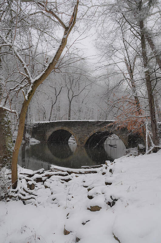 Bells Poster featuring the photograph Bells Mill Bridge on a Snowy Day by Bill Cannon