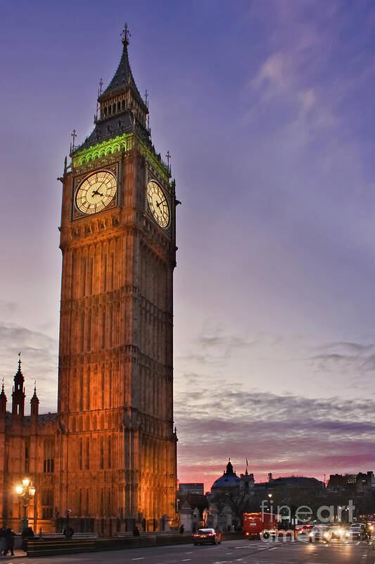 Big Ben Poster featuring the photograph Big Ben Twilight in London by Terri Waters