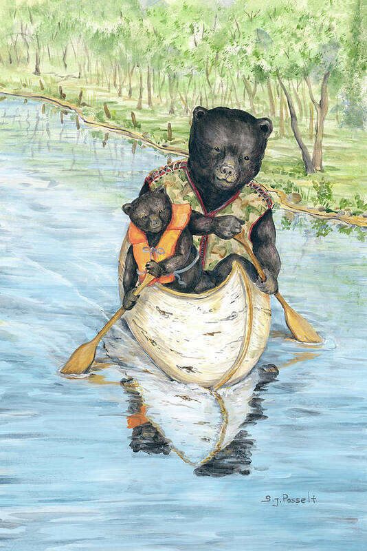 Black Bear Poster featuring the painting Birch Bark Canoe by Sheri Jo Posselt