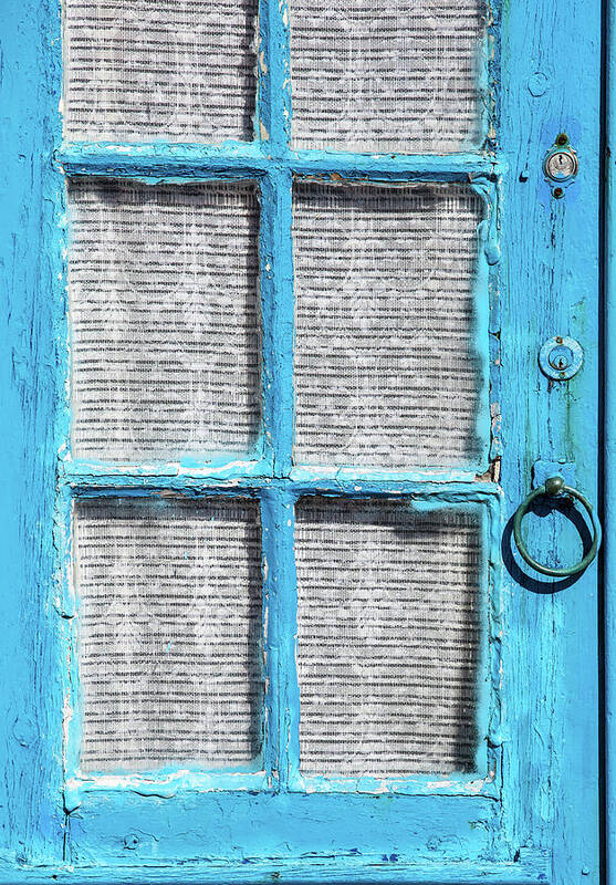 David Letts Poster featuring the photograph Blue Door Window with White Lace by David Letts