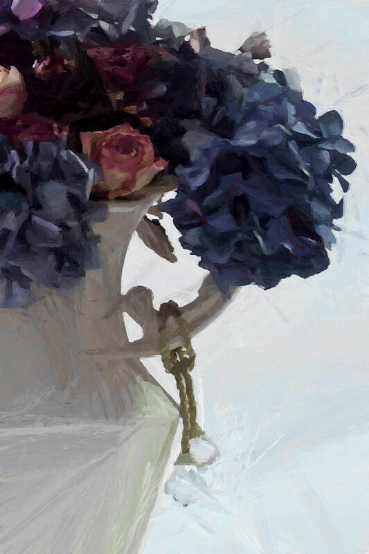Hydrangeas Poster featuring the digital art Blue Hydrangeas - Digital Gouache by Sandra Foster