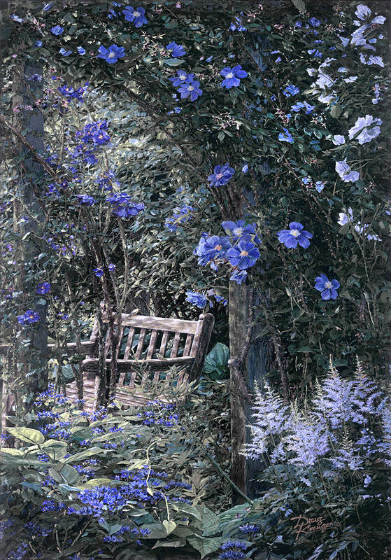  Poster featuring the painting Blue Muted Garden Respite by Doug Kreuger