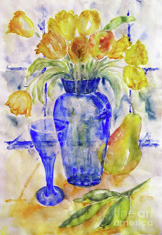 Tulips Poster featuring the painting Blue Vase by Jasna Dragun