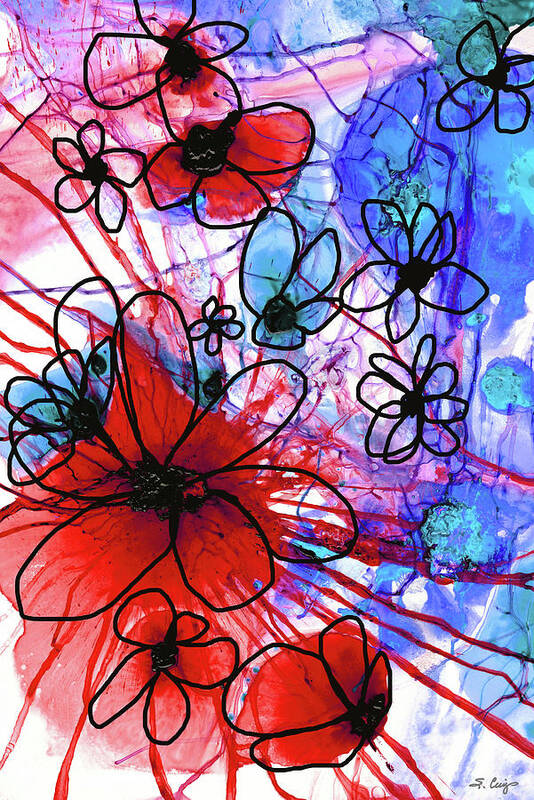 Bold Poster featuring the painting Bold Modern Floral Art - Wild Flowers 3 - Sharon Cummings by Sharon Cummings