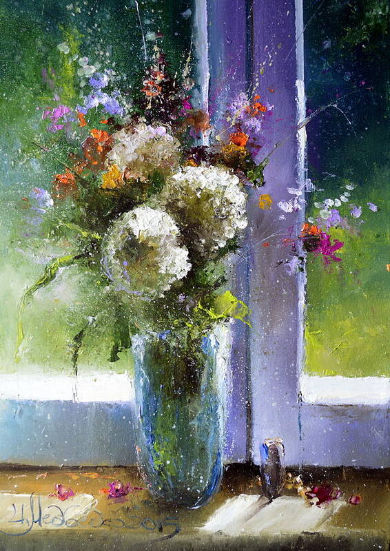 Russian Artists New Wave Poster featuring the painting Bouquet at Window by Igor Medvedev