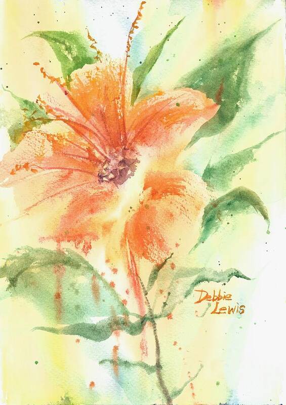 Orange Flower With Yellow Background Poster featuring the painting Bright orange flower by Debbie Lewis
