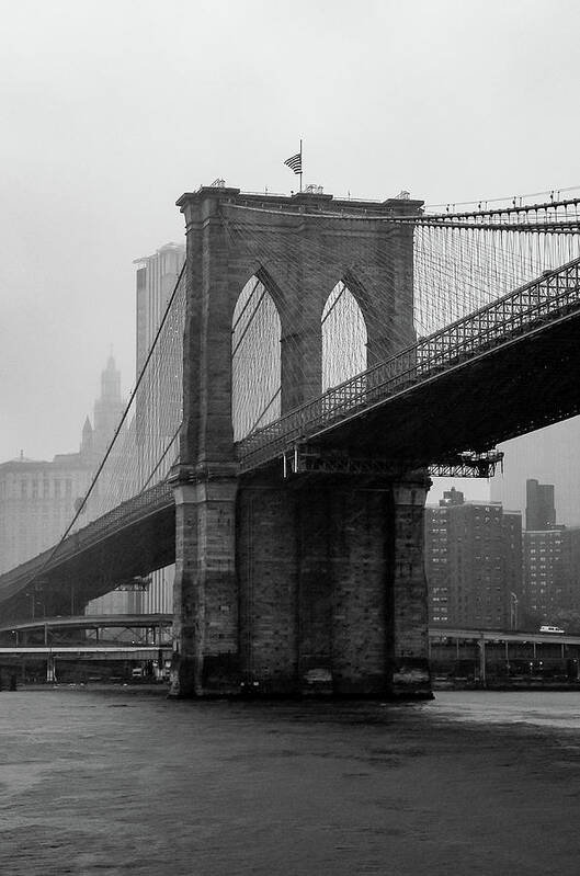 Brooklyn Poster featuring the photograph Brooklyn Bridge in a Storm by Adam Reinhart