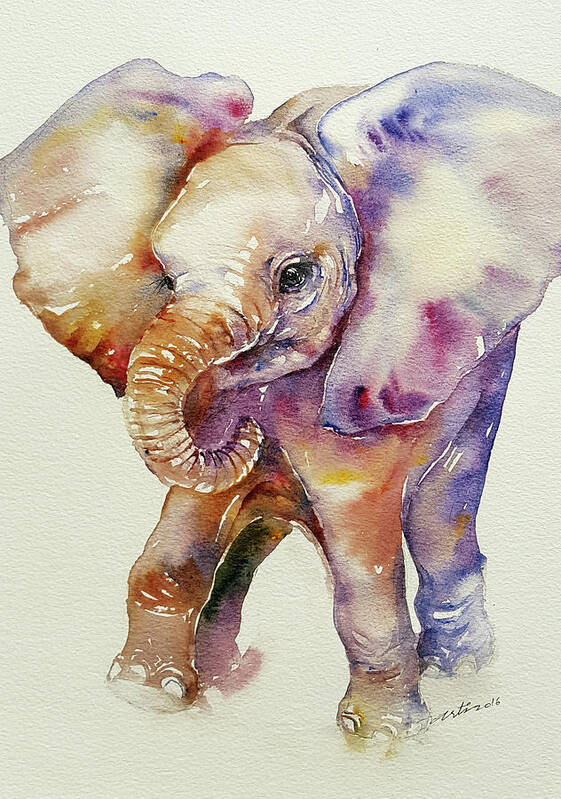 Baby Elephant Poster featuring the painting Bubbles Baby Elephant by Arti Chauhan