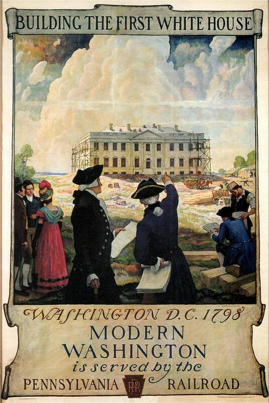 Washington Poster featuring the mixed media Build the First White House - Modern Washington - Retro travel Poster - Vintage Poster by Studio Grafiikka