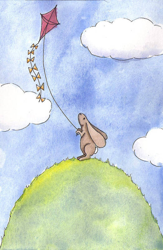 Bunny Poster featuring the painting Bunny with a Kite by Christy Beckwith