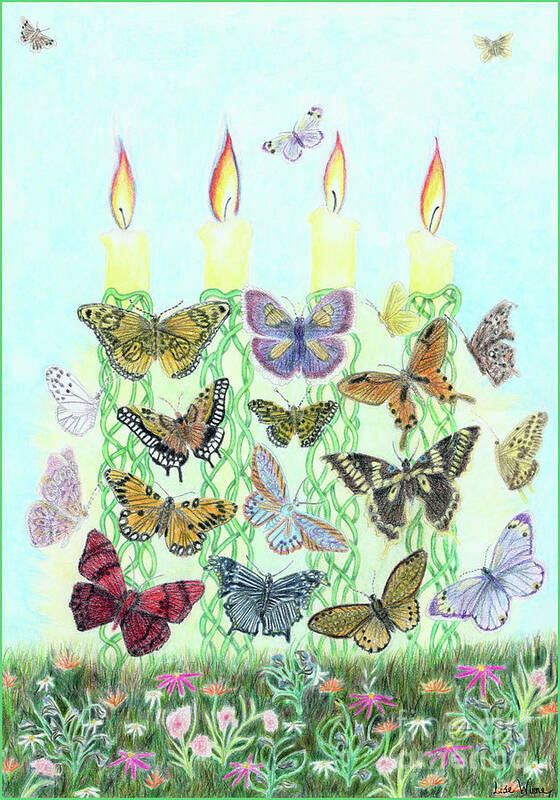 Lise Winne Poster featuring the painting Butterfly Flutter with Candles by Lise Winne